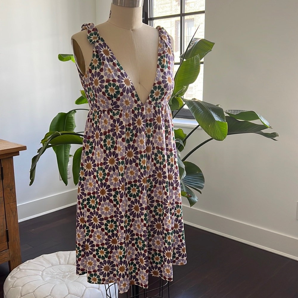 Nieves Lavi multicolor silk dress, sz Small